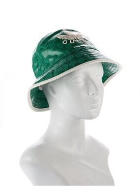 Gucci Green Monogram Bucket Hat with White Edge